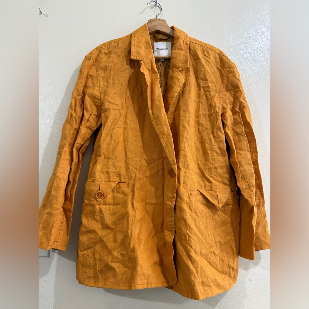 Madewell Mustard Yellow Linen-Blend Single-Button Blazer